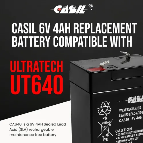 Vista 2 de Casil Batería de repuesto de plomo ácido sellada recargable de 6V 4Ah (1 paquete)