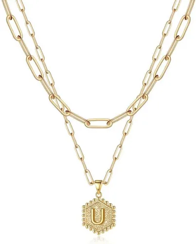 Vista 40 de M MOOHAM - Delicado collar de oro para mujer, de 14 quilates, en capas, lindos collares con letra hexagonal con inicial para mujer, regalos