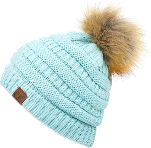 Vista 128 de Gorro unisex liso con pompón y ribete (HAT-43) de C.C Hatsandscarf Exclusives Marfil