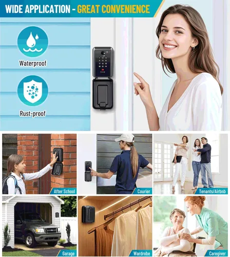 Vista 7 de Caja de bloqueo de llave con código, caja de seguridad montada en la pared para llaves con código reposable, caja de seguridad para exteriores