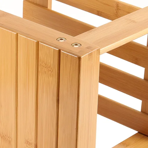 Vista 5 de HOIGON Paquete de 2 taburetes de ducha de bambú de 13 pulgadas, taburete de madera con carcasa de almacenamiento, taburetes antideslizantes