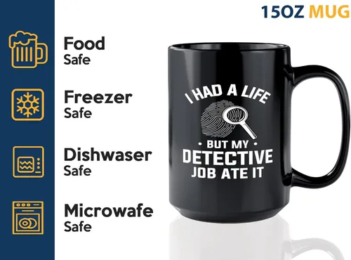 Vista 4 de Taza de café detective de 15 onzas, color negro -i had a - oficial de policía policía patrulla detective sheriff policial policía Academia