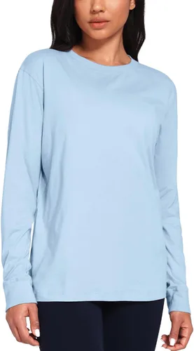 Vista 8 de HeyNuts - Camisas de manga larga para mujer de algodón Pima para entrenamiento, cuello redondo, atléticas, básicas, casuales
