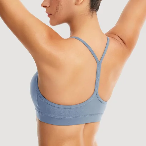 Vista 3 de Sujetadores deportivos acolchados para mujer, brasier deportivo sexy de línea larga entrecruzada, brasier deportivo de soporte medio con tirantes