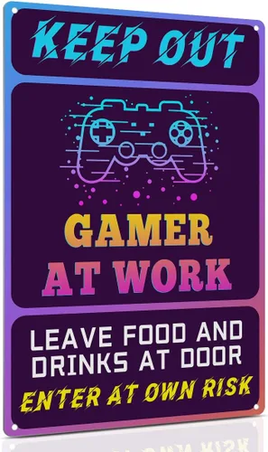 Vista 8 de ALKB Cartel de metal divertido para videojuegos, regalo para niños, decoración de habitación de jugadores, 8 x 12 pulgadas