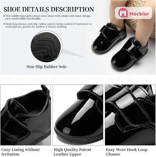Vista 5 de Meckior Mocasines clásicos de piel sintética para niños y niñas, zapatos de vestir Oxford para niños y niñas, zapatos de vestir planos para caminar