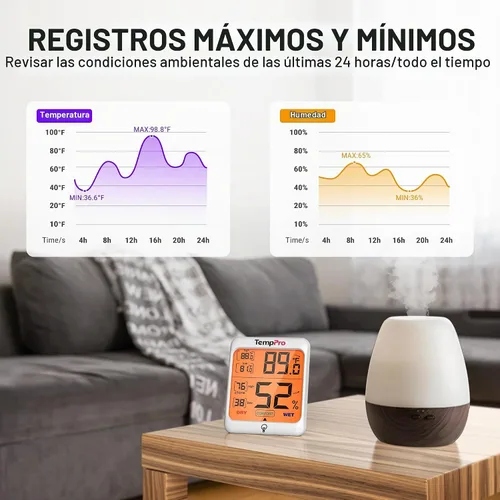 Vista 6 de ThermoPro TP53 - Higrómetro digital Termómetro interior para el hogar, sensor de temperatura y humedad con indicador de confort y registros