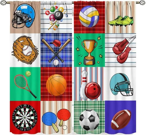 Vista 9 de Cortinas de fútbol, tratamientos de ventana con tema deportivo para niños, decoraciones de fútbol americano para niños, decoraciones de bola