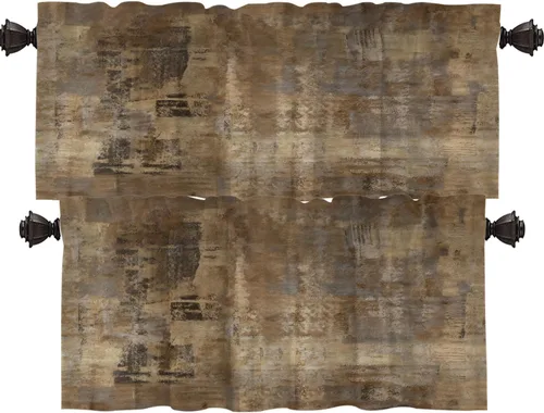 Vista 44 de Shrahala Beige and Orange Abstract Art Brushstrokes Blackout Curtain Tiers, Abstract Oil Paint Kitchen Valance Light Blocking Tier Drapes with Rod