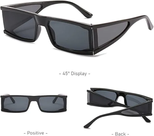 Vista 5 de BAWUYI Y2K - Lentes de sol de los años 2000 para hombres y mujeres, gafas cibernéticas futuristas con lente lateral, punk, deportes, cuadradas