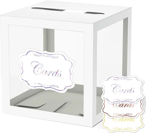 Vista 12 de WNINK Caja transparente para tarjetas de regalo, caja de recepción de tarjetas para cumpleaños, boda, compromiso, despedida de soltera o baby