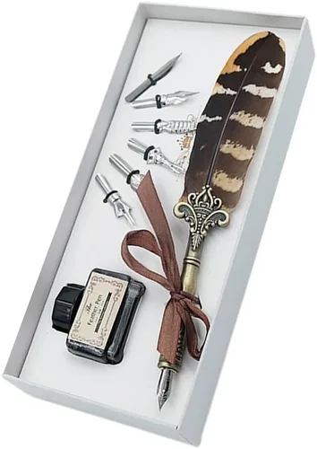 Vista 2 de Bolígrafo de plumas de búho vintage con plumas refinadas para bodas, firmas y escritura