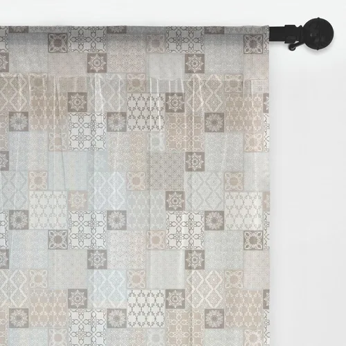 Vista 27 de Ambesonne Cortinas de tul Eiffel con bolsillo para barra, globos retro de corazón de café, remolinos de hito francés, cortina transparente