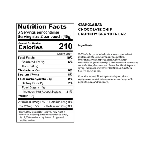 Vista 6 de Kodiak Cakes Barritas crujientes de granola Protien, chispas de chocolate, alto contenido de proteínas, 100% granos integrales, 12 cajas con 6