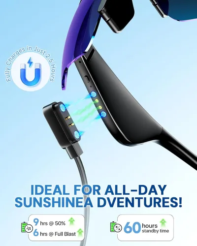 Vista 3 de Lentes de sol Bluetooth para hombres y mujeres, lentes deportivos polarizados UV400 con altavoces HD de oído abierto, asistente de voz y tubos