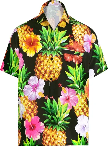 Vista 4 de HAPPY BAY Camisas hawaianas de manga corta con botones para hombre, camisas hawaianas bohemias para vacaciones de verano y playa para hombres