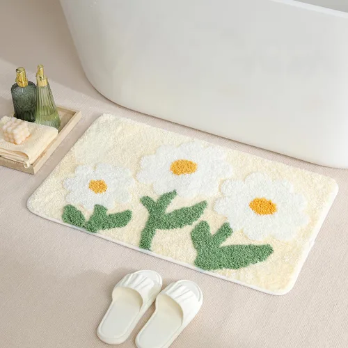 Vista 9 de Tapete de baño floral súper absorbente, antideslizante, lavable a máquina, bonito tapete de baño esponjoso para fregadero, dormitorio y sala