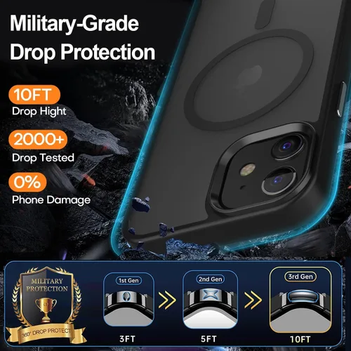 Vista 5 de Fuerte magnético para iPhone 11, compatible con Magsafe, [resistente a caídas de 13 pies] Funda trasera translúcida mate con sensación de piel