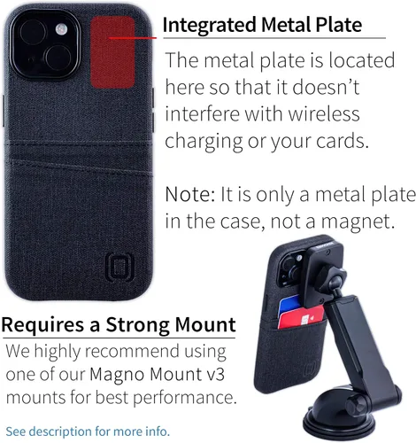 Vista 3 de Dockem Funda para tarjetas para iPhone 15 con placa de metal integrada para montaje magnético y 2 bolsillos para tarjetas: Cartera Luxe M2, piel