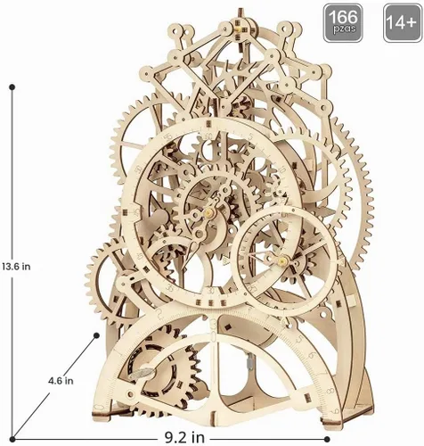 Vista 5 de ROKR Rompecabezas de reloj de péndulo mecánico de madera 3D, juego de construcción de juguetes de engranajes mecánicos, suministros de kit