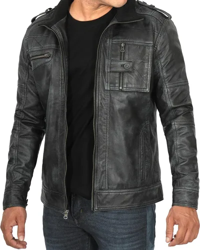 Vista 7 de Blingsoul Real Lambskin Leather Jacket Men - Chaquetas de cuero para Hombres