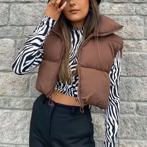 Vista 3 de Chaleco acolchado para mujer ligero sin mangas cálido para exteriores acolchado chaleco acolchado