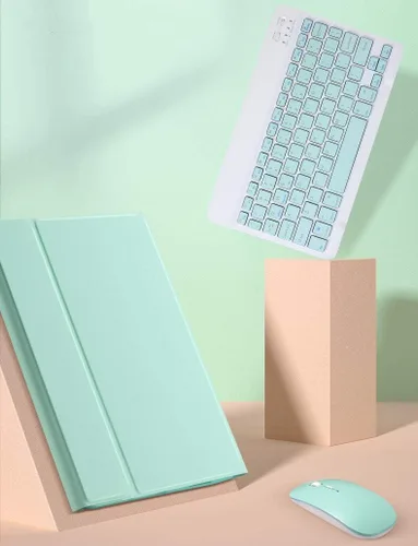 Vista 7 de Teclado de color para iPad 6ª 5ª generación Air 2 iPad Pro 9.7 Funda de teclado con mouse Linda funda de teclado inalámbrico desmontable extraíble