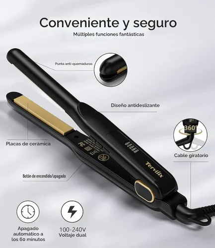 Vista 6 de Terviiix Plancha plana de 1/2 pulgada para cabello corto, alisador y rizador de pelo pequeño 2 en 1 para cortes y retoques de Pixie, mini plancha
