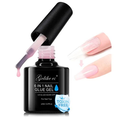 Vista 9 de Gelike EC Peachy Jelly Gel de Pegamento para Uñas - 6 en 1 Uñas Acrílicas Transparentes Extra Fuertes - Adhesivo de Extensión de Larga Duración UV