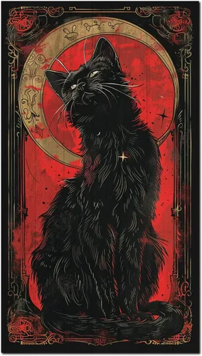 Vista 9 de Letrero colgante retro de Halloween en madera, arte de pared gótico de gato negro y luna con 2 ganchos en la parte posterior, obra de arte