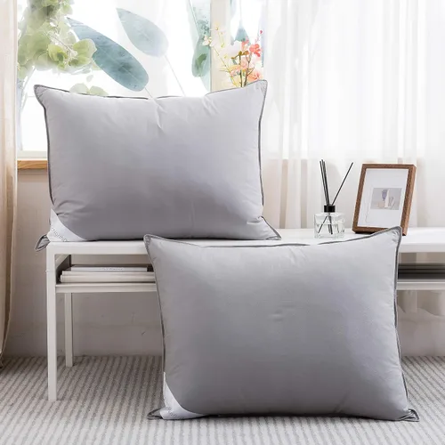 Vista 5 de Juego de 2 almohadas estándar de plumas de ganso para hotel, color gris, 100% algodón suave, almohadas de apoyo