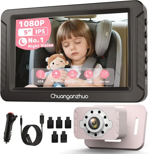 Vista 13 de S100C - Cámara de coche para bebé alimentada por USB, visión nocturna cristalina para asiento trasero para bebé, ajuste de brillo y monitor IPS