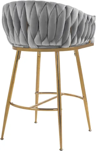 Vista 8 de Juego de 2 taburetes de bar de altura de mostrador de 26 pulgadas, taburete de bar de terciopelo para isla de cocina con respaldo ondulado, base Gris