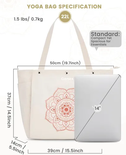 Vista 5 de Gonex Bolsa para Esterilla de Yoga, Bolsa de Gimnasio Tipo Tote con Múltiples Bolsillos para Mujeres y Hombres, Portaesterillas de Yoga de Lona