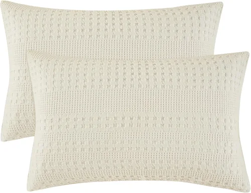 Vista 69 de PHF Fundas de almohada 100% algodón con tejido de gofre de 24 x 24 pulgadas, paquete de 2 fundas cuadradas para decoración elegante del hogar, sin