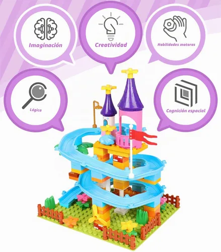 Vista 3 de Juego de construcción de juguetes de Marble Run, 86 piezas de bloques de construcción de castillo para mayores de 3 años, juguetes de construcción