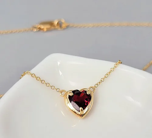 Vista 10 de 18K Solid Yellow Gold Genuine Gemstone Choker Necklace, 15 inches Chain Pendant Dainty Necklace gift for her