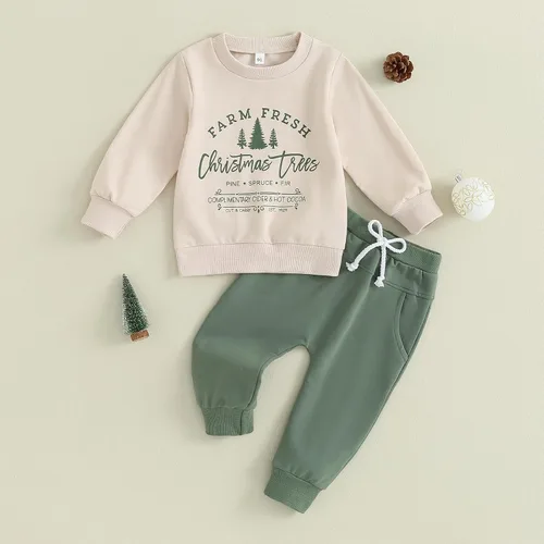 Vista 2 de Flawbena Conjunto de sudadera de manga larga con estampado de letras y pantalones largos, ropa de otoño