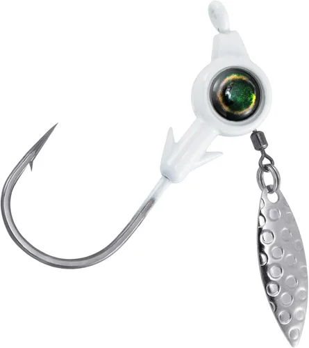 Vista 10 de Dr.Fish Paquete de 10 jigs Underspin Jigs Heads 3D Eye Freshwater Swimbait Jig Freshwater Bass Walleye Fishing Mustad Hooks Sauce Blade 1/8oz