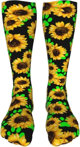 Vista 2 de IconSymbol Calcetines de girasoles para fútbol, hockey sobre hielo y campo que absorben la humedad para senderismo, esquí, equitación, Negro