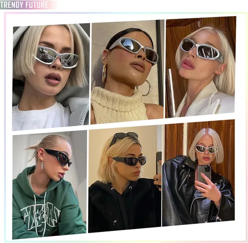 Vista 3 de FURISHQI Y2K - Gafas de sol envolventes para mujeres y hombres con tecnología futura y diseño de sentido protección UV