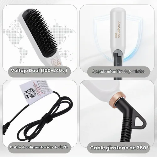 Vista 6 de Steam Hair Straightener Brush, 2-in-1 Detangling & Straightening Brush