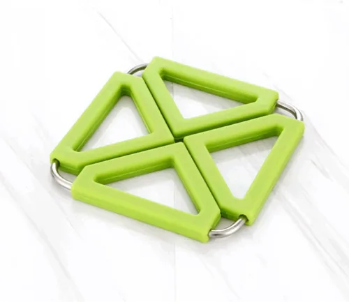 Vista 2 de 2 Pcs Silicone Stainless Steel Hot Pot Holder Trivet Mat Foldable