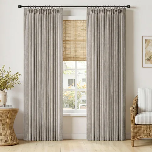 Vista 47 de MIULEE Cortinas de lino gruesas con pinzas plegadas de 96 pulgadas de largo, 2 paneles para sala de estar y dormitorio, cortinas de ventana Natural