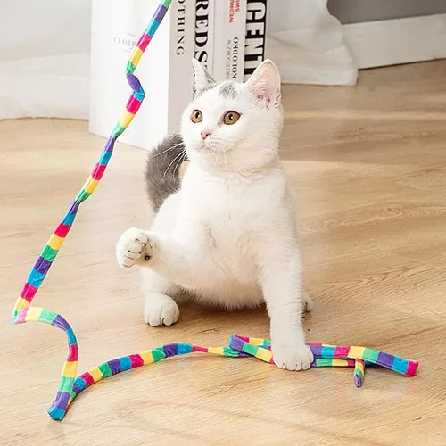 Vista 4 de LUOZZY Varita interactiva para gatos, 2 piezas, varita interactiva para gatos, juguete colorido para gatos, varita, juguete de caña de pescar