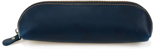 Vista 2 de UTALIND Estuche de cuero vintage, estuche para lápices con cremallera, tamaño perfecto para papelería, maquillaje o utensilios (azul marino)