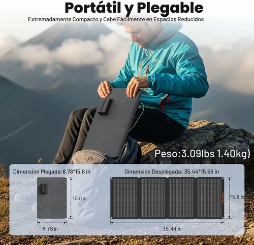 Vista 4 de SOKIOVOLA Paneles Solares Portátiles de 60W NextGen Kit de Cargador de Panel Solar Plegable 25% de Eficiencia con Salida DC USB-C USB-A ETFE IP68 60
