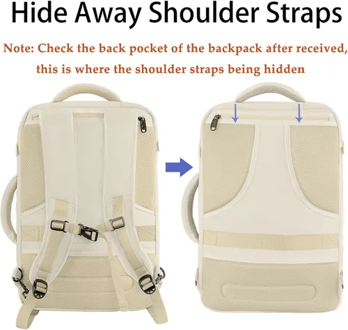 Vista 3 de MATEIN Mochila de viaje grande para mujer, mochila ligera de mano y correas de hombro ocultas, mochilas antirrobo impermeables para vuelo, mochilas