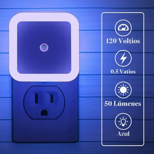 Vista 5 de Paquete de 6 luces nocturnas LED azules enchufables, sensor de atardecer a amanecer encendido y apagado automático, eficientes energéticamente