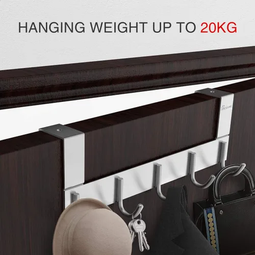 Vista 2 de Ganchos de puerta para colgar en la puerta, organizador de aluminio para toallas, soporte para baño Kithchen, 5 ganchos para colgar sobre la puerta